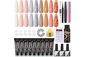 VANREESA Poly Nail Gel Kit, 25 Pcs Poly Nail Gel Kit Starter Kit Fall Poly Nail Gel Colors 9 Colors Glitter Nude Pink Brown Poly Extension Gel Nail Kit with Manicure Tools Gift for Women