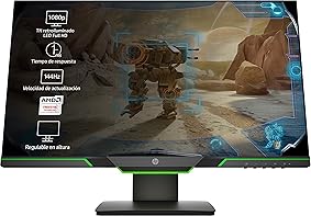 HP 25x - <strong>Monitor Gaming</strong> de 24.5'' Full HD (1920x1080, TN, 16:9 HDMI 2.0, DisplayPort 1.2, 1ms, 144 Hz, AMD FreeSync, Low Blue Light, Ajustable en Altura), negro y verde 