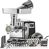 STX Turboforce II "Platinum" w/Foot Pedal Heavy Duty Electric Meat Grinder & Sausage Stuffer: 6 Grinding Plates, 3 S/S Blades