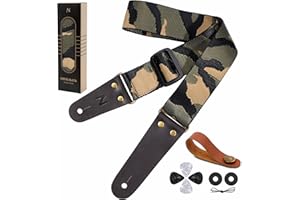 Nefelibata Guitar Strap Camo with Head Cowhide Leather Ends for Acoustic Guitar Electric Guitar Bass Guitar Straps with Free Lock and Headstock Strap