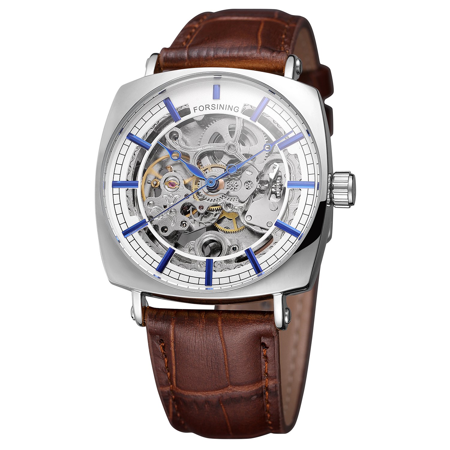 FORSINING Men's Original Classic Automatic Skeleton Waterproof Brand Brown Watches with Black Dial