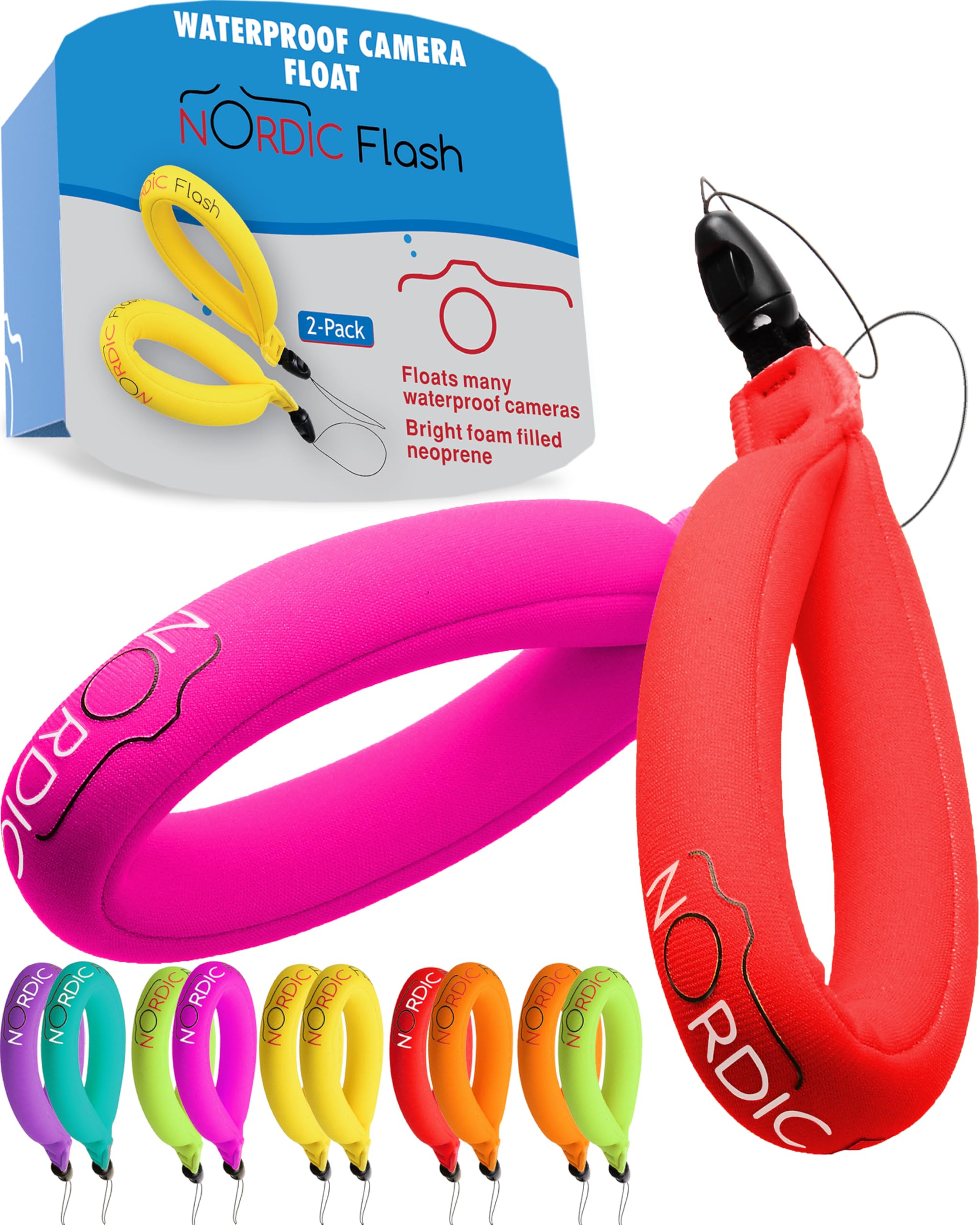 Nordic Flash Waterproof Camera Float (2-pack) Floating Strap for Your Underwater Devices - Red & Orange