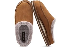 KuaiLu Mens Clog Slippers with Arch Support Suede Faux Fur Memory Foam Warm House Shoes Comfortable Slip-on Mans Bedroom Indoor Outdoor Slippers Rubber Sole