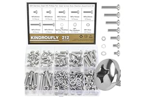 Kindroufly 212 Pieces M5 x 6/8 /12/16 /20/25 /30mm Phillips Pan Head Machine Screws Nuts Washers Assortment Kit, 304 Stainless Steel, Fully Machine Thread