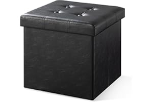 Otto & Ben Folding Box Chest with Memory Foam Seat, Tufted Faux Leather Small Ottomans Bench Foot Rest Stool, Black
