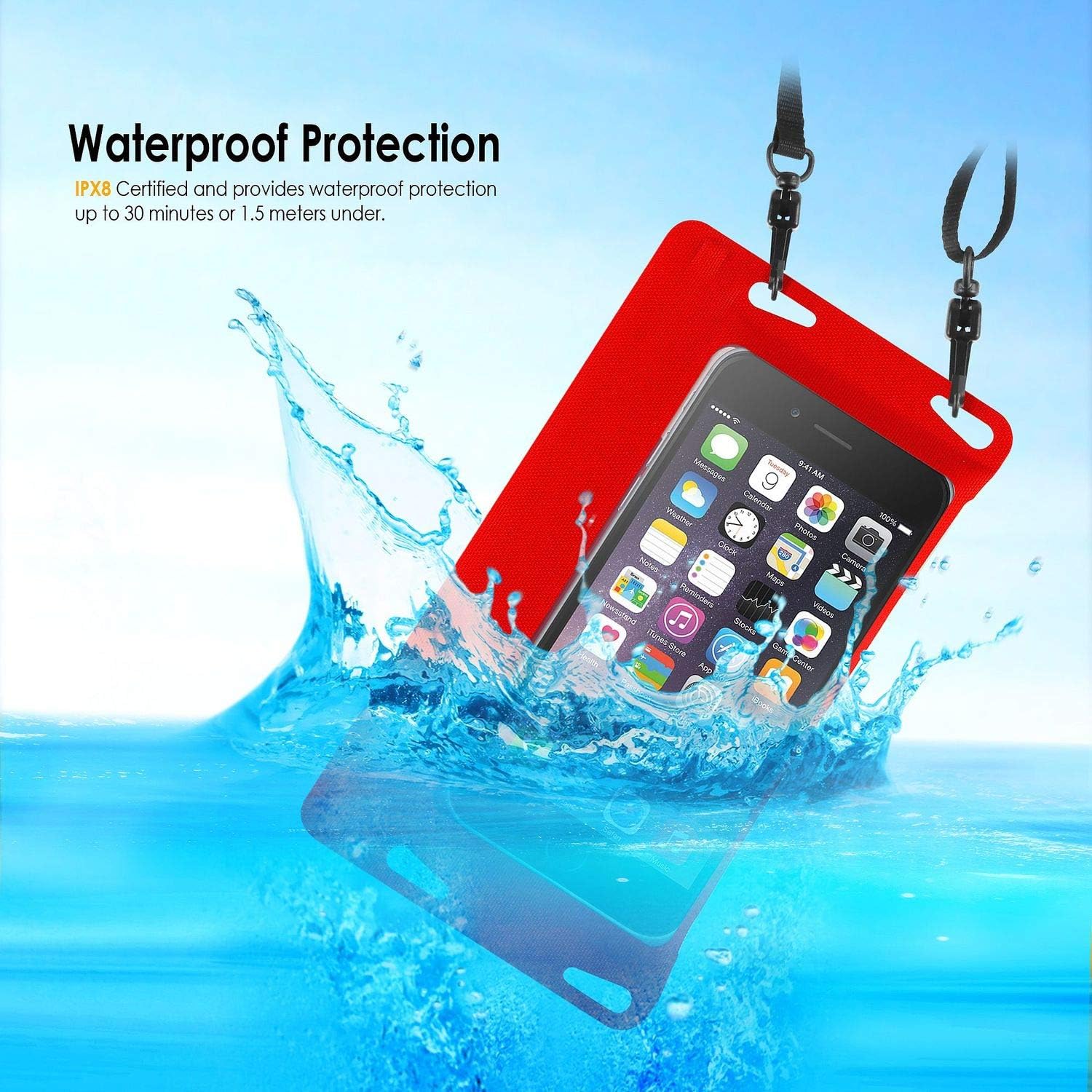 Amazon Com Universal Waterproof Case Basacc Ipx8 Certified Waterproof Bag Built In Card Slot Compatible With Iphone X Xs Xs Max Xr 8 Plus Samsung Galaxy S10 S10 Plus S10e S9 S9 5 5 Smartphones Red