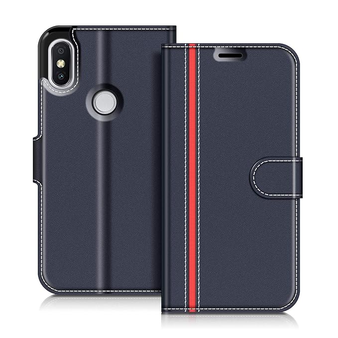 COODIO Xiaomi Redmi S2 Hülle Leder Lederhülle Ledertasche Wallet Handyhülle Tasche Schutzhülle mit Magnetverschluss/Kartenfäc