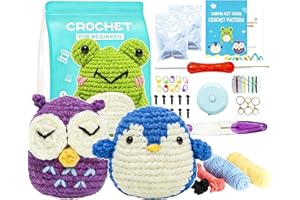 Crochet Kit for Beginners, 3 Animal Pattern Beginner Crochet Kits,Knitting Kit for Adult Kids with Step-by-Step Video Tutoria