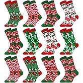 Suhine 12 Pairs Christmas Socks for Men and Women Christmas Ugly Sweater Socks Men Bulk Gifts Variety Pack Ugly Xmas Funny Novelty Colorful Sweater Crew