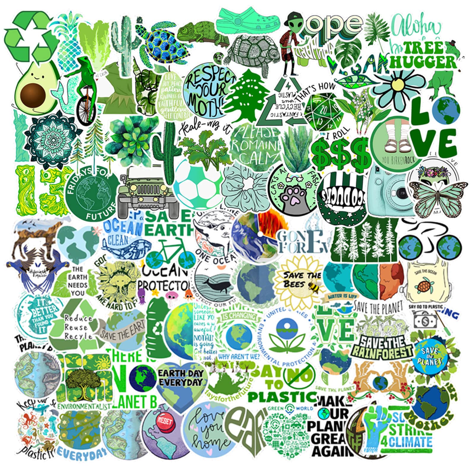 Environmental Protection Stickers, 100PCS Earth Day Stickers for Water Bottles, Stationery, Bicycles