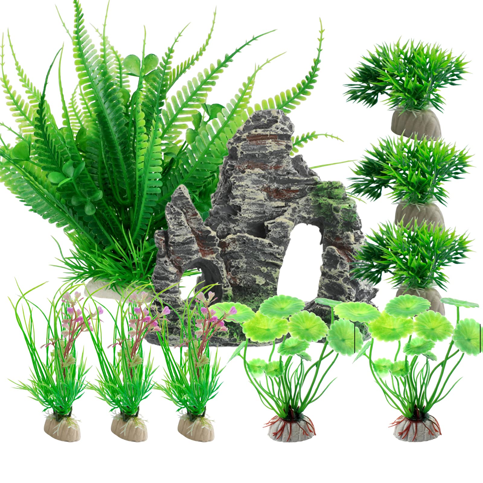 BAILMOLI Fish Tank Decorations, 10 PCS Aquarium Plants Green Fish Tank Plants Artificial Set Aquarium Ornaments Accessories