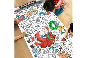 Tiny Expressions Christmas Coloring Tablecloth for Kids | Rolled, No Creases 30" x 72" Giant Coloring Poster to Color On | Christmas Activities for Kids