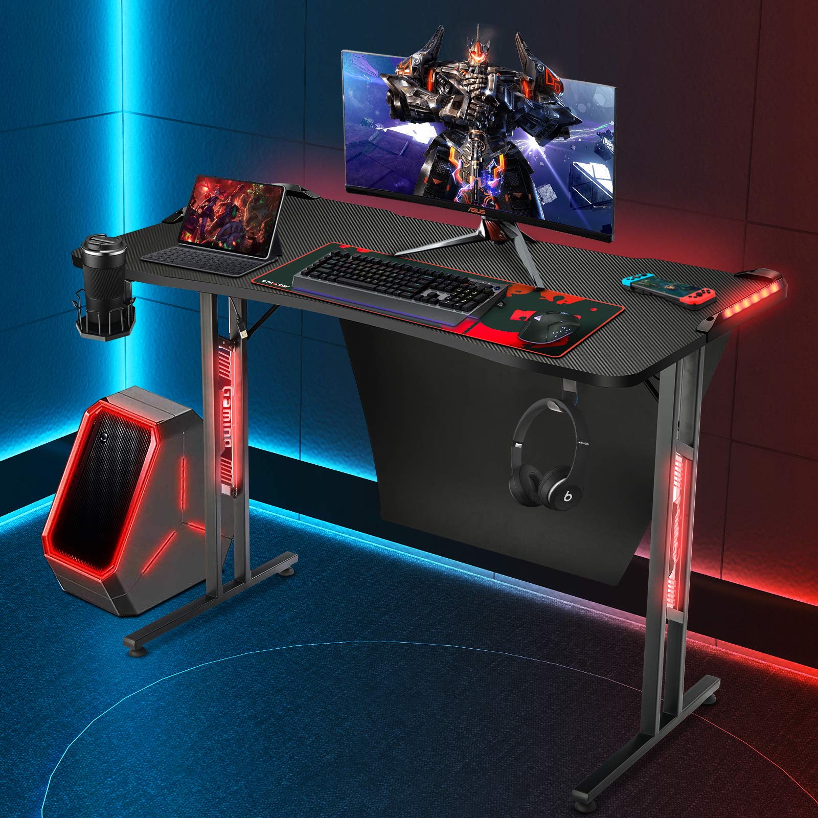 Buy Gtracing Gaming Desk, Led Lighting Computer Racing Style Gaming Table, Professional TShaped