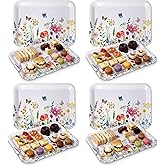 Vesici 4 Pack Wildflower Melamine Serving Trays, 13 x 10 in Rectangular Decorative Platters, Floral Boho Snack &amp; Appetizer Trays for Parties, Buffet, Home Decoration, Multicolor