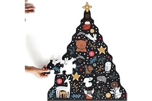 WEE GALLERY Christmas Tree Floor Puzzle, 24 Large Pieces, Winter Holiday Animals, Traditional Decoration, Learning Activities Toy, Brain Games, Train Motor Skills, Puzzles for Preschool, Toddler, Children, Kids