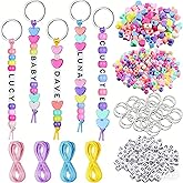 TUKIU 564Pcs DIY Bead Keychain Making Kit with Letter Beads Metal Keychains Colorful Beads Heart Shaped Bead String for DIY Bead Key Chain Bracelet and Necklace Crafts