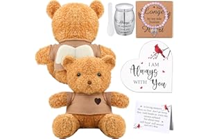 Kenning 5 Pcs Funeral Gift Set Cremation Stuffed Bear for Ashes with Spoon Tiny Urn Keepsake Acrylic Heart Shaped Memorial Plaque Decor Bracelet with Wings for Remember Loss of Loved One (Brown)