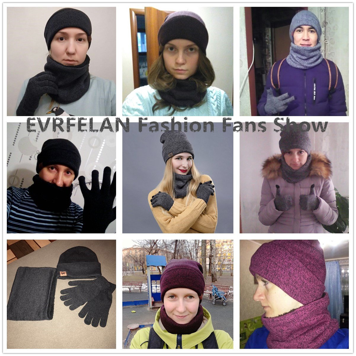 EVRFELAN Winter Warm Hat Beanie thick infinity Scarf Smart Touch screen Texting Gloves (Rose Red)