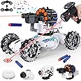 VWAHNANA 4 Head RC Tank Cars That Shoots Nerf Bullets, Bubble, Spray, Nerf Tank Remote Control Car for Boys 6 7 8 9 10 11 12 Year Old, RC Stunt Car Chase Light Control, LED Light, Music, Kids Toy Gift