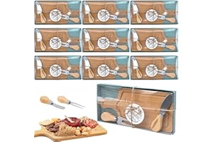 10 Sets Wooden Square Cheese Board Gift Set, Cheese Board Knives Forks Thank You Tags with White Box, Bridal Shower Party Fav
