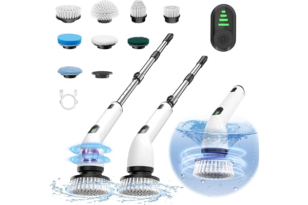 Keimi Electric Spin Scrubber, New Full-Body IPX7 Waterproof Cordless Bathroom Scrubber with 8 Replaceable Heads, Upgraded Ext