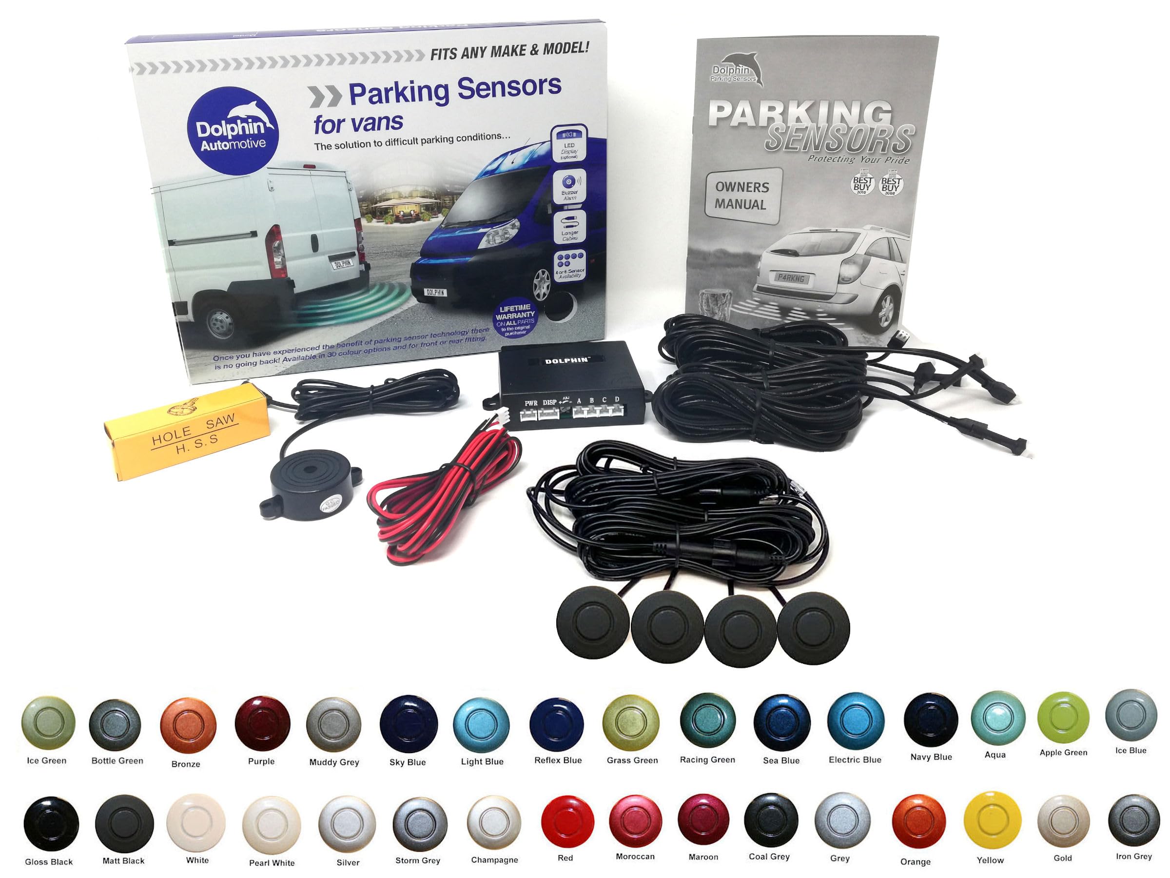 Dolphin Automotive VPS400 Rear Van Reverse Parking Sensor Rear Kit, 4 Sensors with Extensions and Audio Alerts (Matt Black)