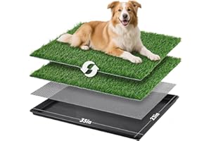 LOOBANI 35x23in Large Dog Litter Box: Dog Grass Pad with Tray with 2×Artificial Grass Pads + 1×Drainage Grate - Quickly Absorbent Portable Patio Potty for Balcony Apartment Indoor Outdoor Use