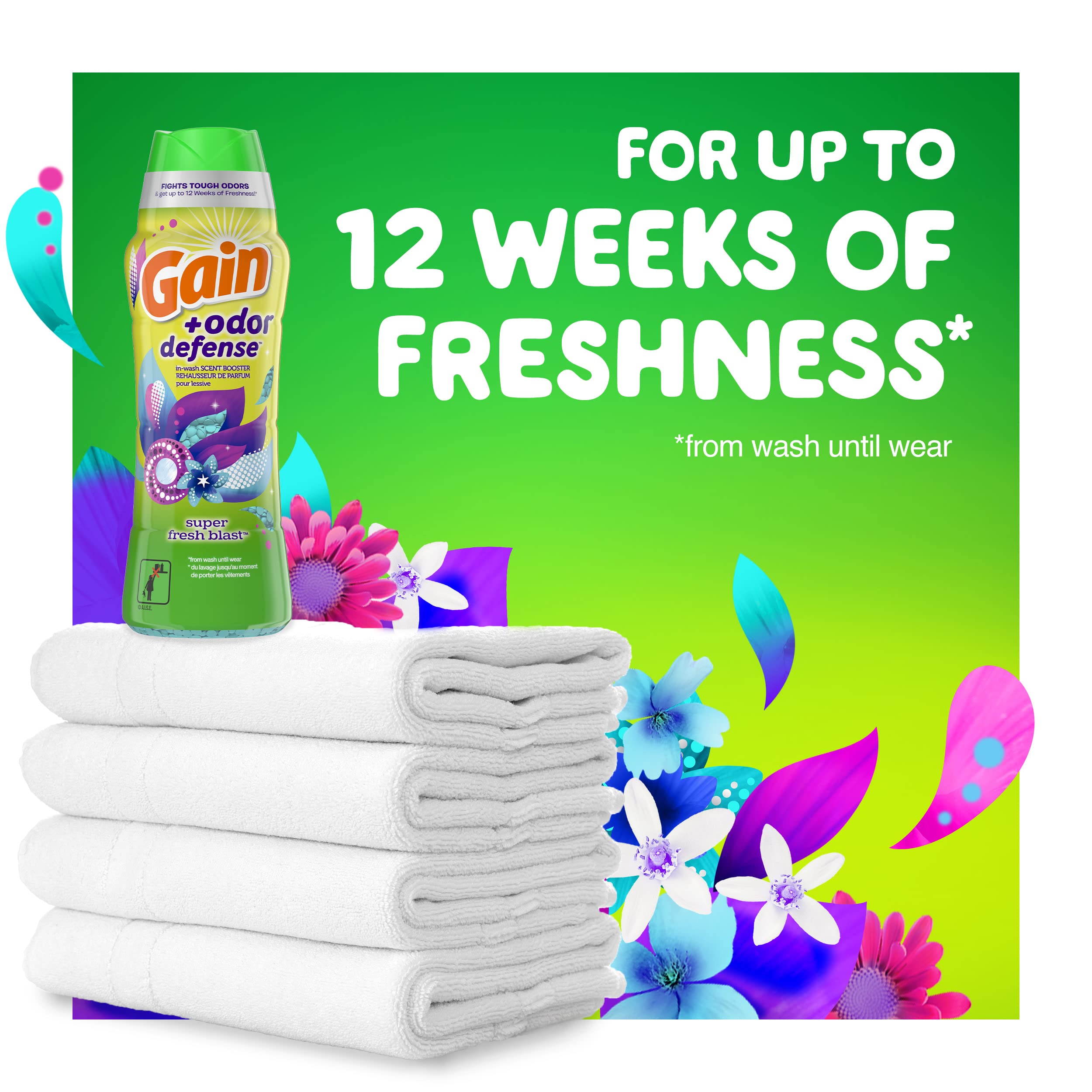Gain Fireworks Odor Defense In-Wash Scent Booster Beads, HE Compatible, Super Fresh Blast Scent, 24 oz