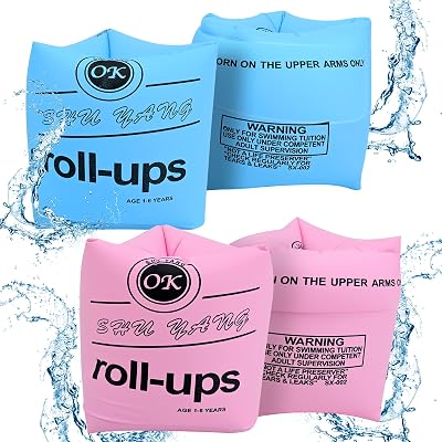 Gukasxi 4 Pack Inflatable Swim Armbands Kids Adults Pink Blue PVC Safety Floats