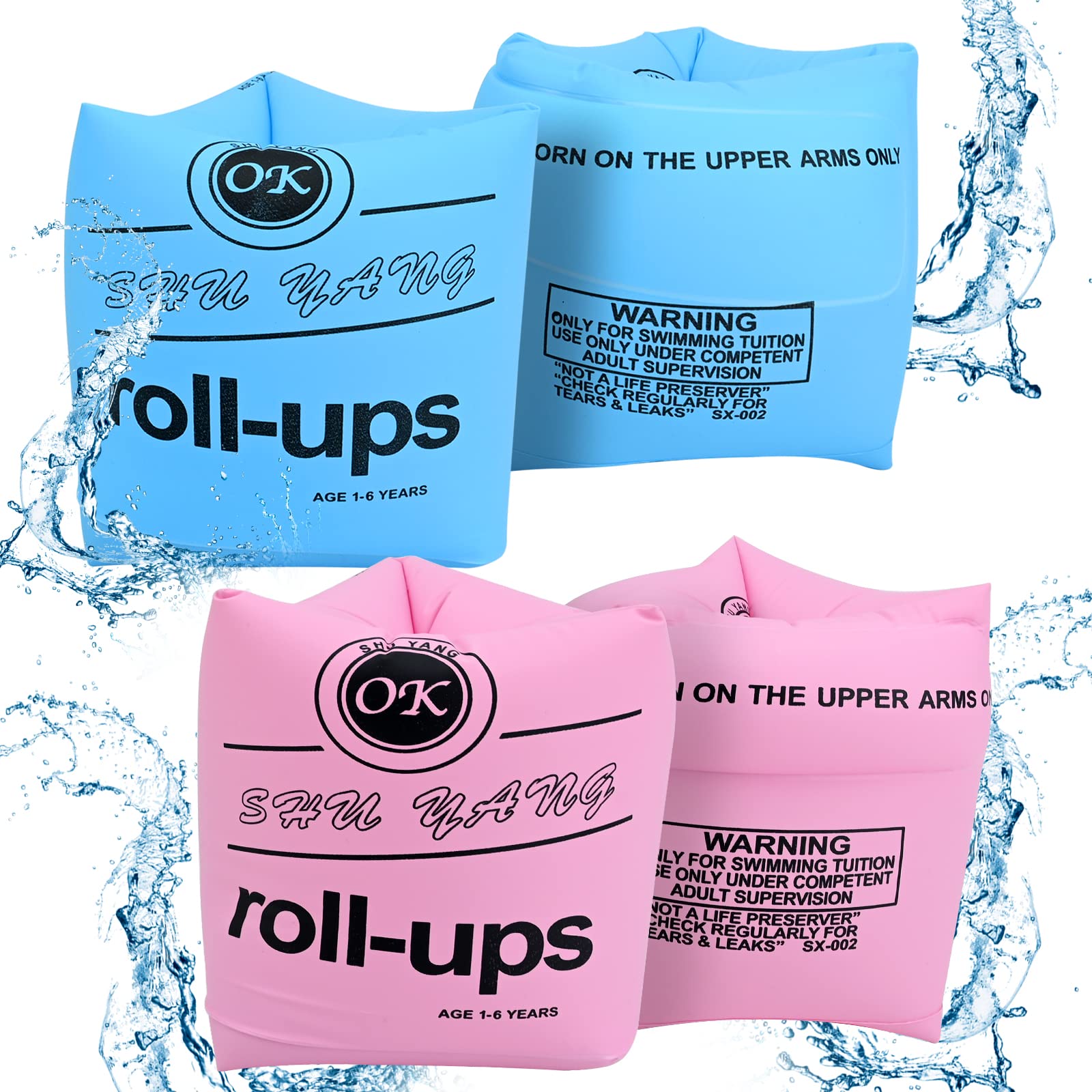 Gukasxi 4 Pack Inflatable Swimming Armbands for Kids and Adults, Inflatable Swim Floater Sleeves Swim Arm Bands Floatie Sleeves Float Roll Up Sleeves for Children Adult Learning Swimming (Pink blue)