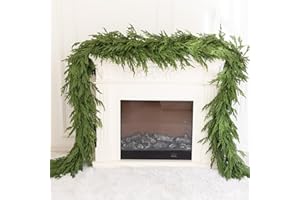 CLYCALOOR 9ft Handmade Christmas Garland,Artificial Norfolk Pine Needles Greenery Seasonal Garland for Christmas Firepalce Winter Holiday Indoor Outdoor Decoration