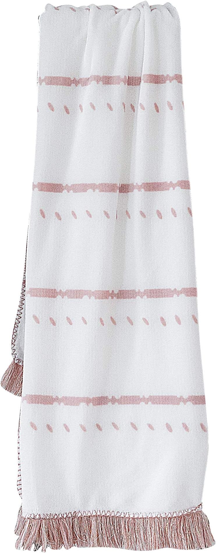 ANVI HOME Boho Fleece Tassel Throw Blanket Soft Warm Cozy Fuzzy Luxury Lightweight Decor Blanket for All Season for Dorm Room, Bed, Sofa, Couch, Travel, Camping, Gift, 50X60 Inch, Pink White