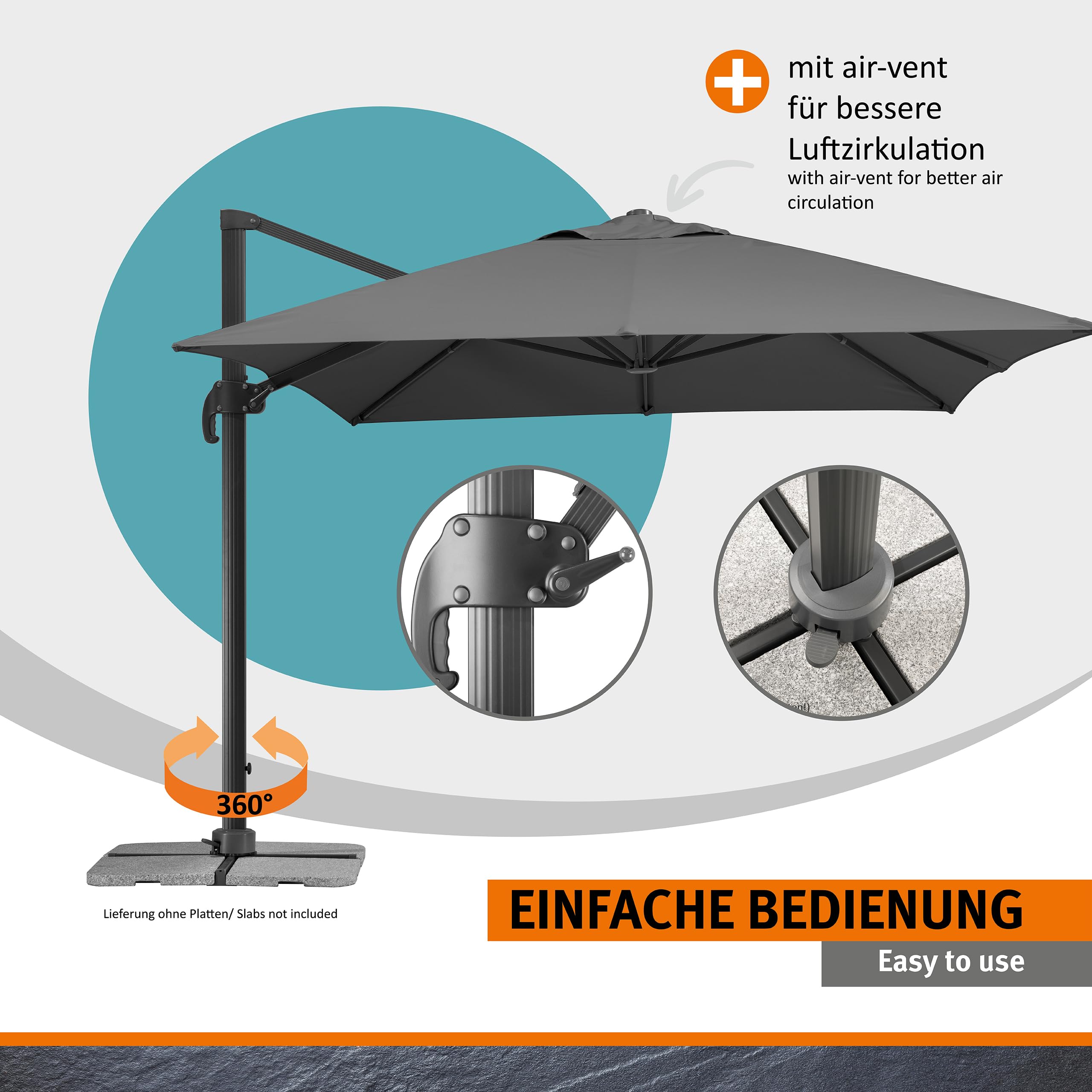 Schneider Sonnenschirm RHODOS GRANDE ca. 400 x 300 cm anthrazit, Anthracite 4
