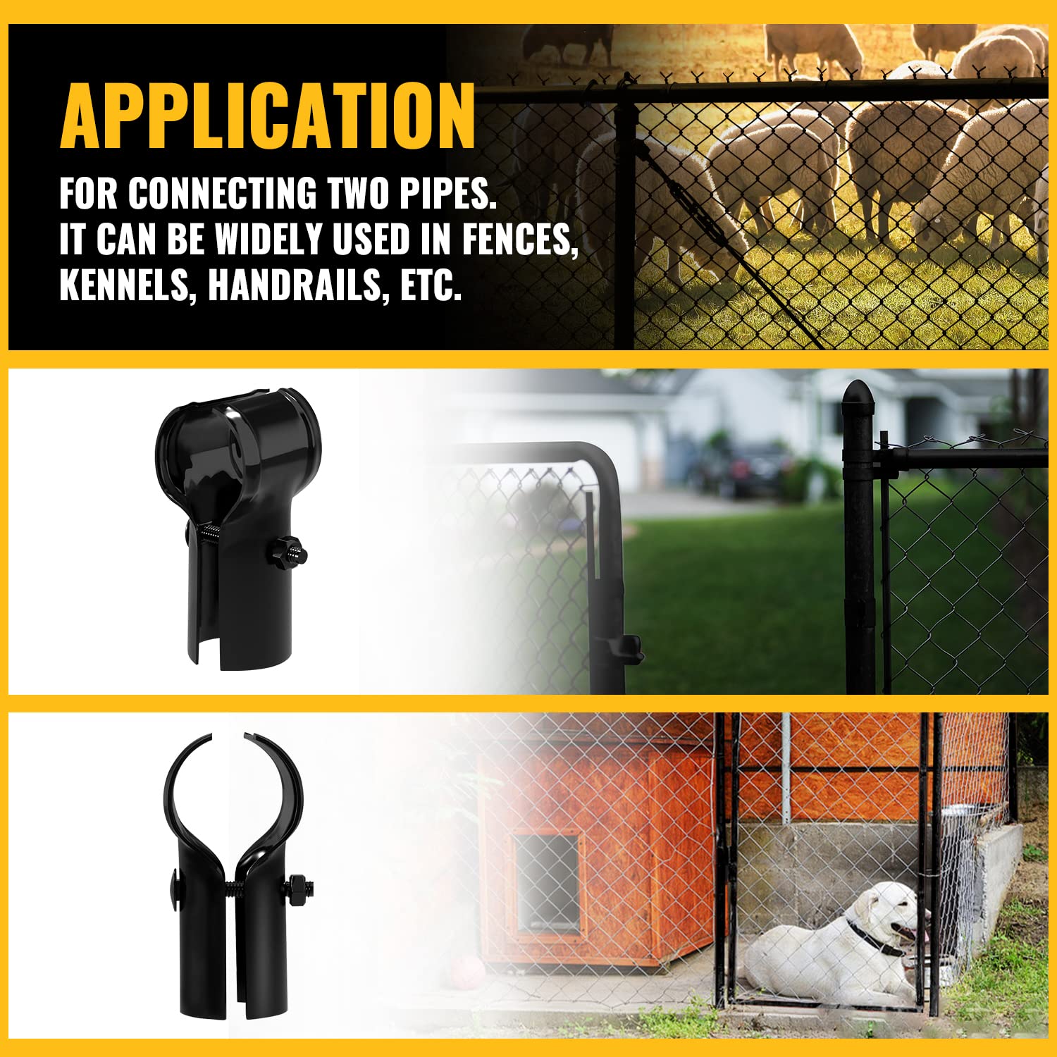 VIVIDA End Rail Clamps 1-3/8" - 24 PCS Chain Link Fence Fittings, Hot-Dip Galvanized Steel, T-Clamps For Pipe To Pipe Connection (Includes Bolts & Nuts)