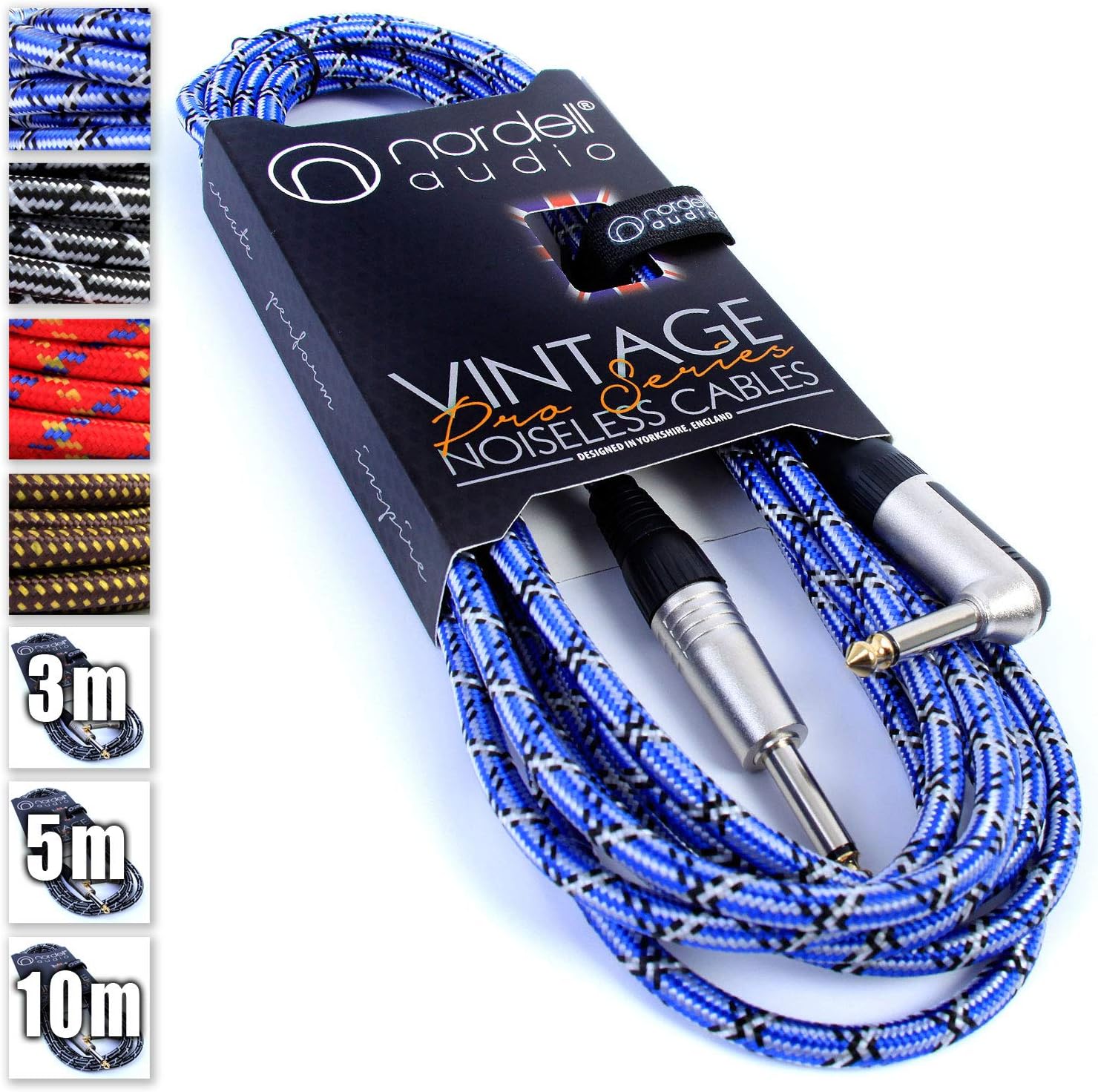 Premium Braided Guitar Cable 5m / 15ft Mono 1/4 inch Jack Lead for