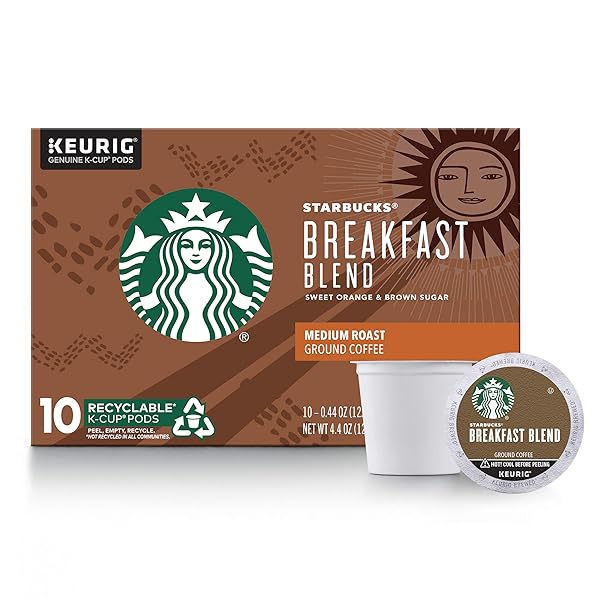 STARBUCKS MEDIUM ROAST K-CUP COFFEE PODS — BREAKFAST BLEND FOR KEURIG BREWERS — 1 BOX (10 PODS)