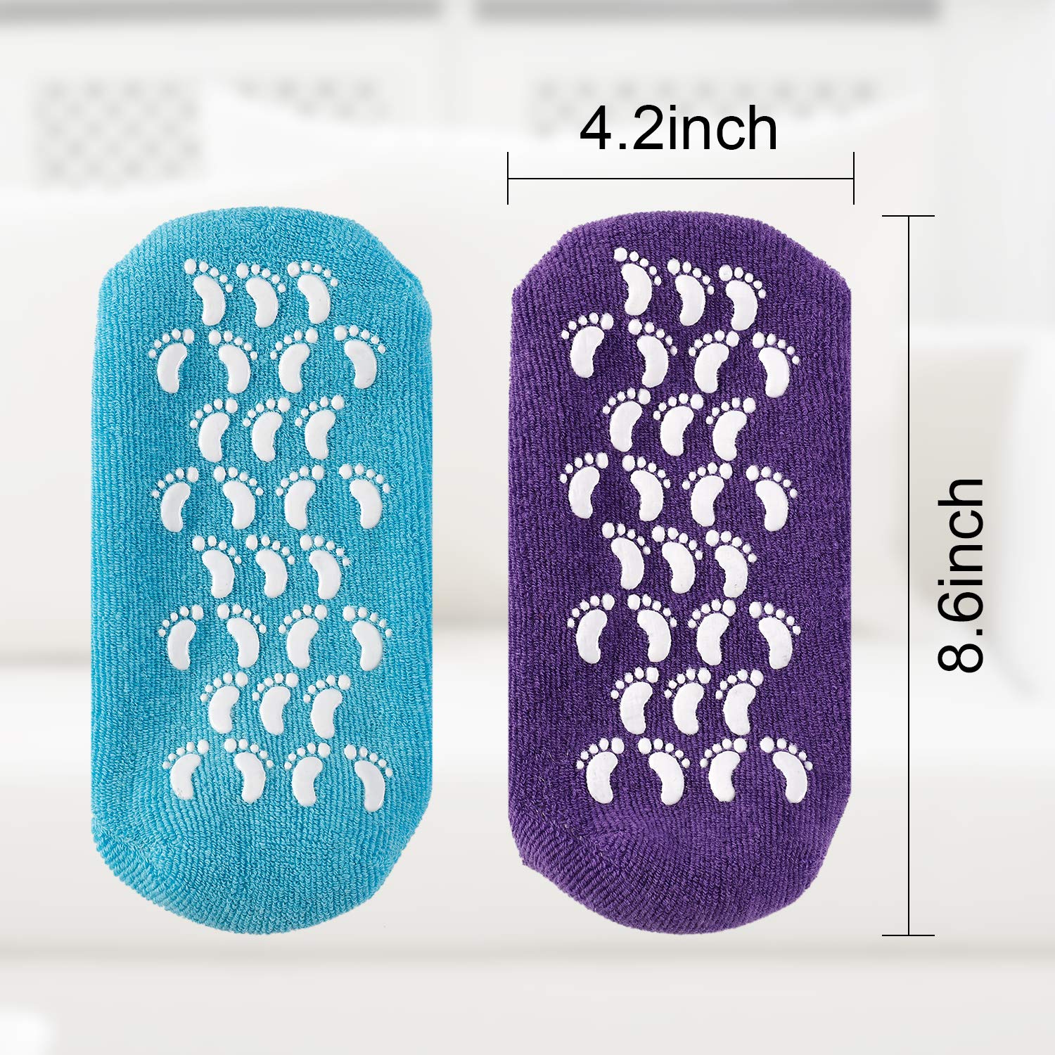(4PC) Heel Spa Socks, Moisturizing Socks, Soft Gel Socks Inner Lining Infused with Essential Oils and Lotions -Best for Rough Calluses, Cracked Heel, Soften Dry feet/ (Blue & Purple) for Women & Men. : Beauty