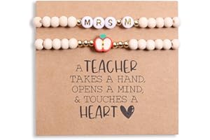 Miss Pink Personalized Teacher Bracelet for Women, 2 Pcs Initial Mrs Miss Ms Teacher Appreciation Gifts With Card From Student Friends, Thank You TEACH Gift for Women