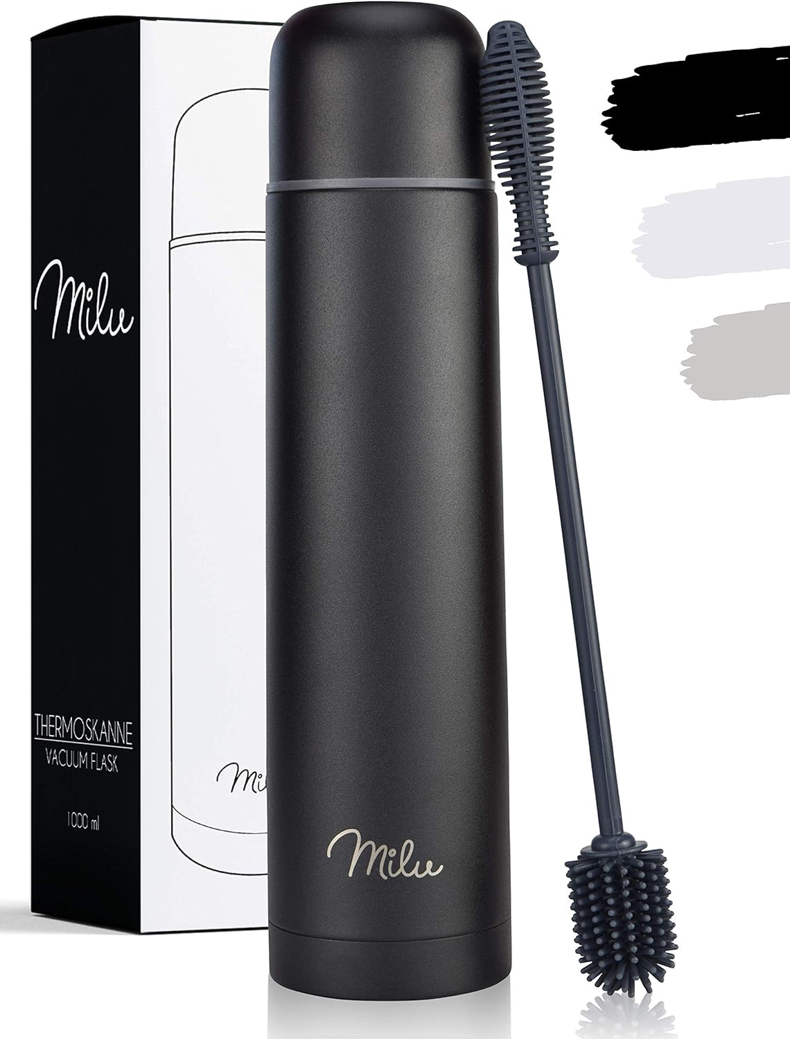 Milu Vacuum Insulated Flask 1L, 750ml, 500ml, Thermo Water Drinking Bottle with Cup for Hot & Cold Drink, Stainless Steel