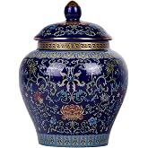 XINGYAN Exquisite Enamel Ginger Jar-Handcrafted Yuan Dynasty General-Inspired Design, Traditional Chinese Blue-and-White Patterns on Colorful Enamel Ceramic Vase(General Blue)
