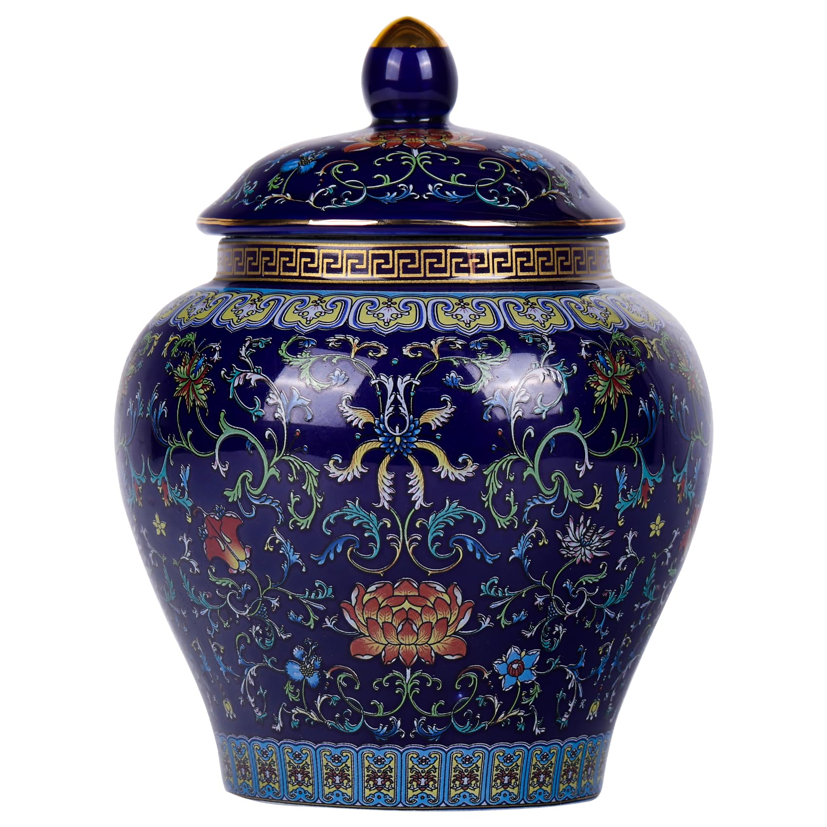 Photo 1 of XINGYAN Exquisite Enamel Ginger Jar-Handcrafted Yuan Dynasty General-Inspired Design, Traditional Chinese Blue-and-White Patterns on Colorful Enamel Ceramic Vase(General Blue)
