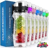 Hydration Nation 34oz Fruit Infuser Water Bottle - BPA Free Water Infuser Bottle with Dual Non-slip Grip &amp; Flip Top Cap - Time Marked Water Bottle With Fruit Infuser Rod For Home &amp; Outdoors (Black)