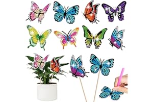 Wivico 8 Pcs Butterfly Diamond Art Kits for Adults,Small Butterfly Stakes Diamond Painting Craft for Garden Home Decoration