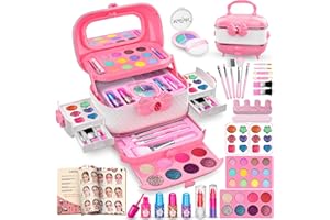 Hollyhi Kids Makeup Kit for Girl, 58 Pcs Girl Toys Kids Makeup Set with Real Cosmetic, Washable Make Up Kit, Pretend Play Makeup Toys for 3 4 5 6 7 8 9 10 11 12 Years Old Kids Birthday Gifts (Pink)