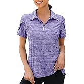 Viracy Womens Golf Polo Shirts 1/4 Zip Up Overlap Short Sleeve Quick Dry Workout Tops