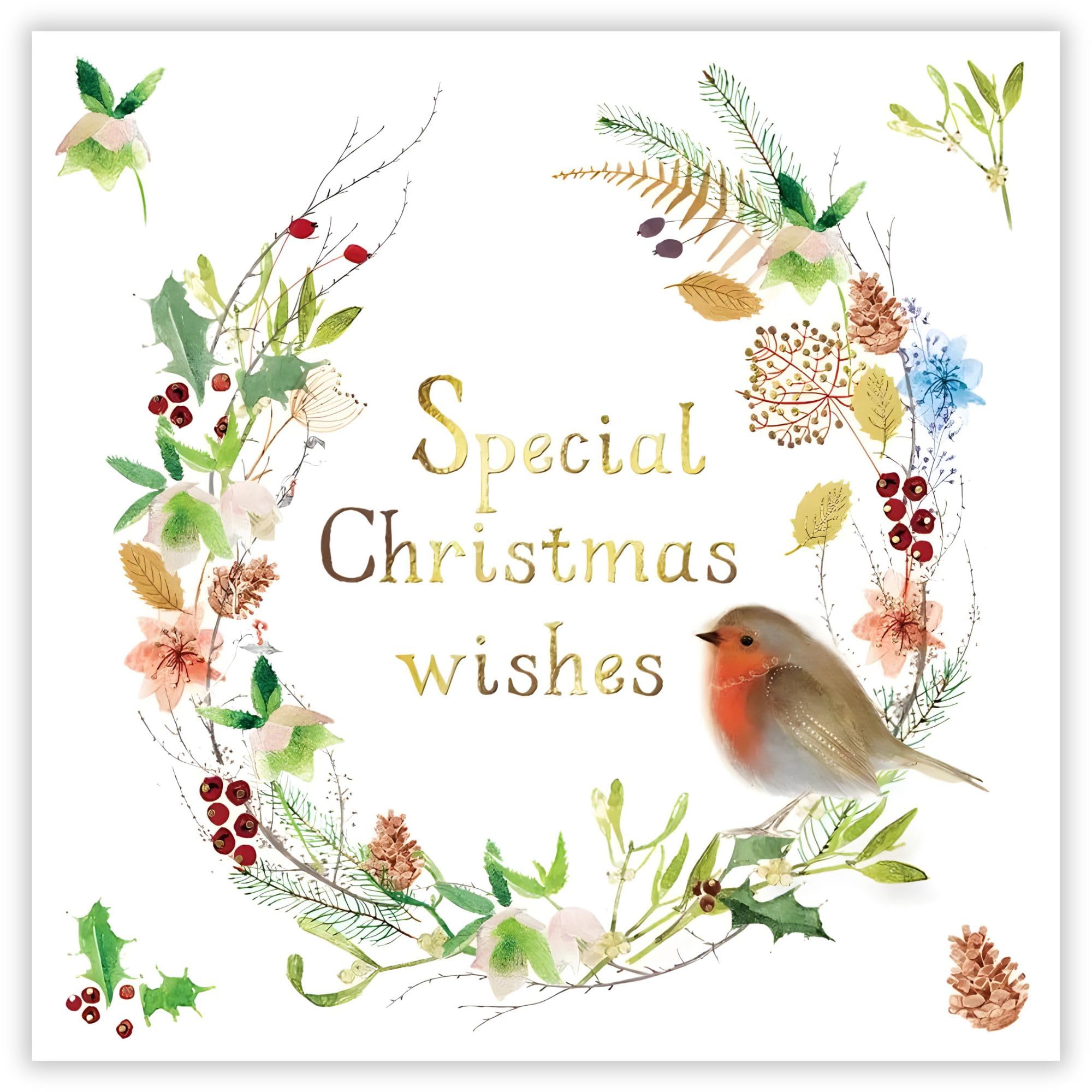 GBCC Charity Christmas Cards Pack of 10 - Festive Wreath & Robin - Foil Finish - Premium Greeting Cards Multipack with Envelopes - Supporting UK Charities