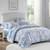 Madison Park Essentials Adele Blue Floral King Size Comforter Set – Vintage Bed in a Bag with Sheets, Reversible Ruffle Bedding, Elegant Gift for Her