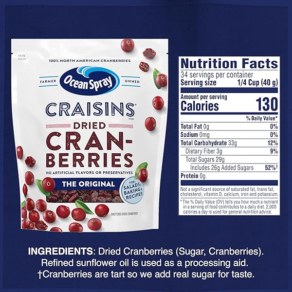 OCEAN SPRAY CRAISINS DRIED CRANBERRIES, ORIGINAL, 48 OUNCE