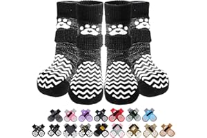 PUPTECK Anti Slip Dog Socks 2 Pairs with Double Grippers for Hardwood Floors, Shoes for Hot/Cold Pavement, Boots & Paws Protectors to Prevent Licking, Traction Booties for Senior Small Large Dogs