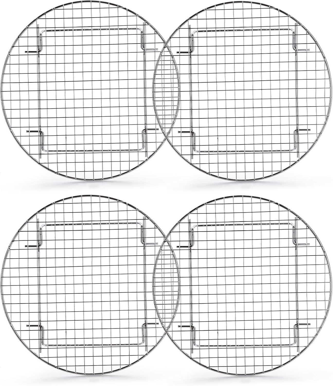 Lawei 4 Stück Kuchenauskühler Auskühlgitter Verchromt Kuchenrost Rund Kuchengitter zum Backen Kühlen Dämpfen für Topf Ofen Fritteuse - Silber, 27 cm